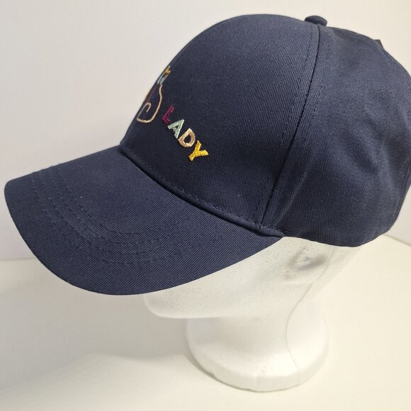 Cool Cat Lady Sonoma Womens Adjustable Baseball Cap Navy Embroidered 100% Cotton - Picture 5 of 9